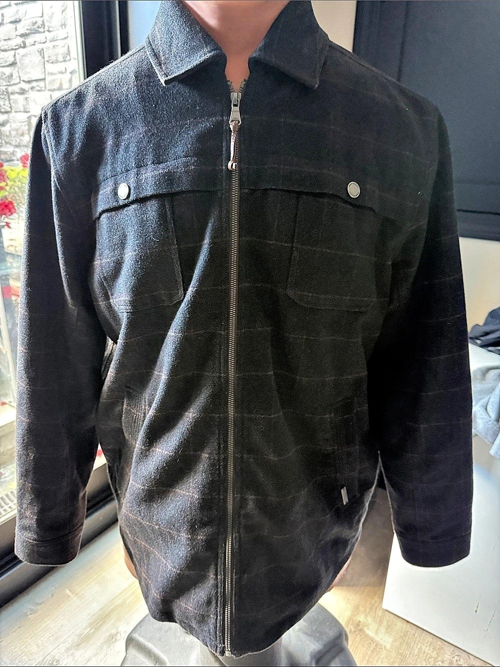 Tommy Bahama Plaid Zip Shirt Jacket in Black XXL Like New